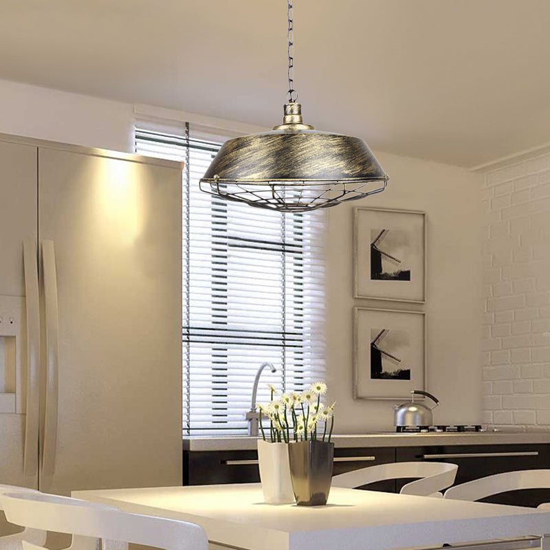 Luce a sospensione a gabbia a filo a filo elegante rustico con tonalità di fienile 1 lampada a soffitto di ferro leggero in ottone/ruggine antichi, larghezza 10 "/14"/18 "