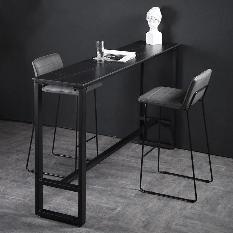 Modern Rectangle Footrest Event and Cocktail Table Black Slate Patio Bar Table