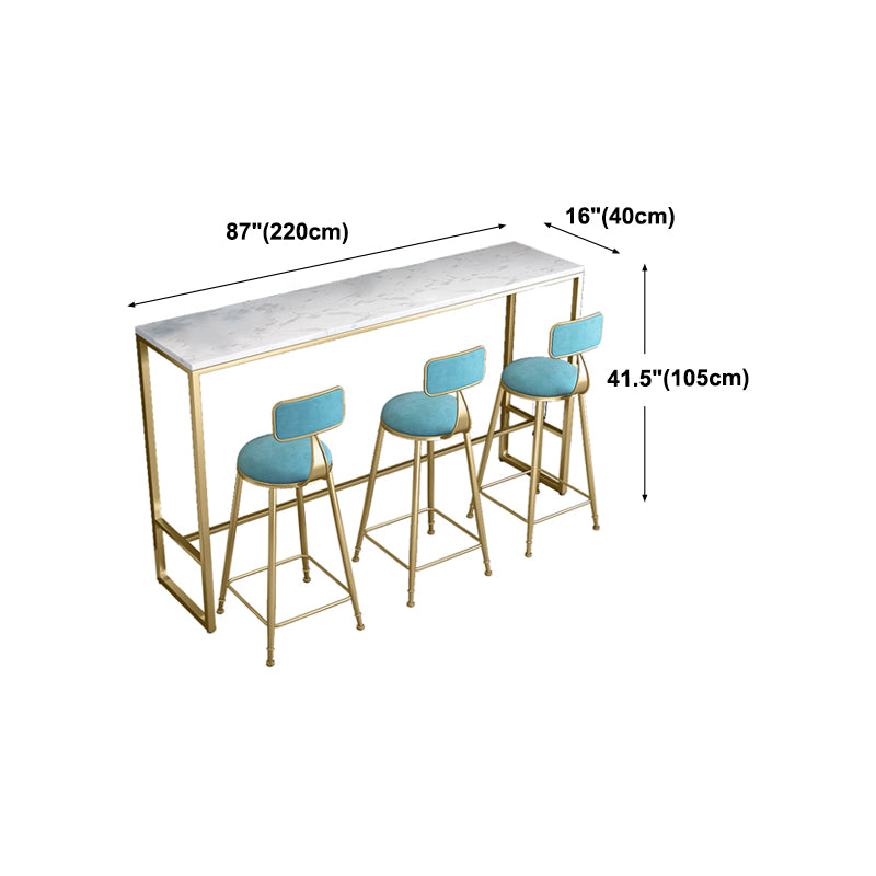 Living Room Bar Dining Table Gold Footrest Trestle Pub Height Dining Table, Only Table