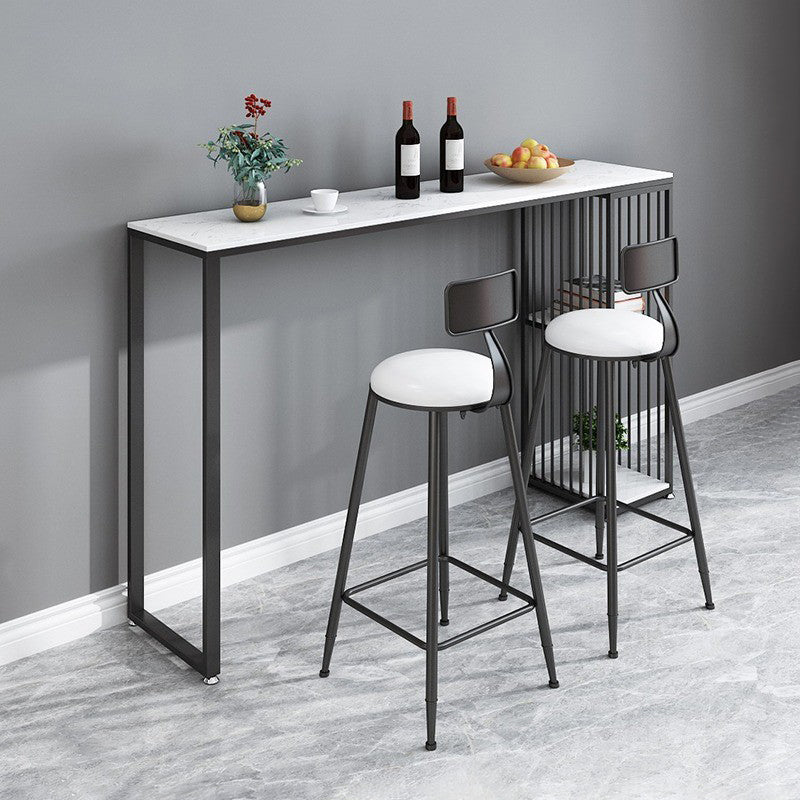 Modern Metal Rectangle Bistro Table Storage Double Pedestal Pub/Bar Table