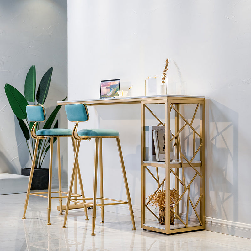 Modern Stone Double Pedestal Cocktail Bar Table Rectangle Storage Bistro Bar Desk