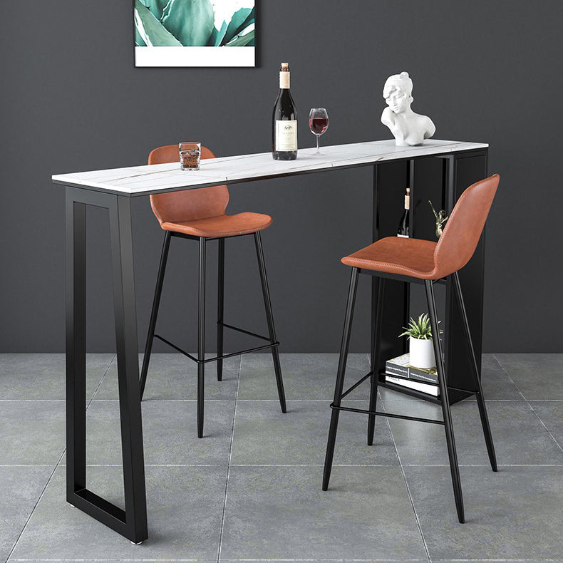 Modern Rectangle Metal Pub Table Double Pedestal Bar Height Cocktail Table