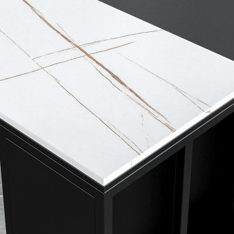 Modern Rectangle Metal Pub Table Double Pedestal Bar Height Cocktail Table