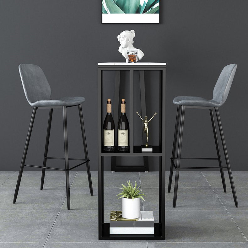 Modern Rectangle Metal Pub Table Double Pedestal Bar Height Cocktail Table