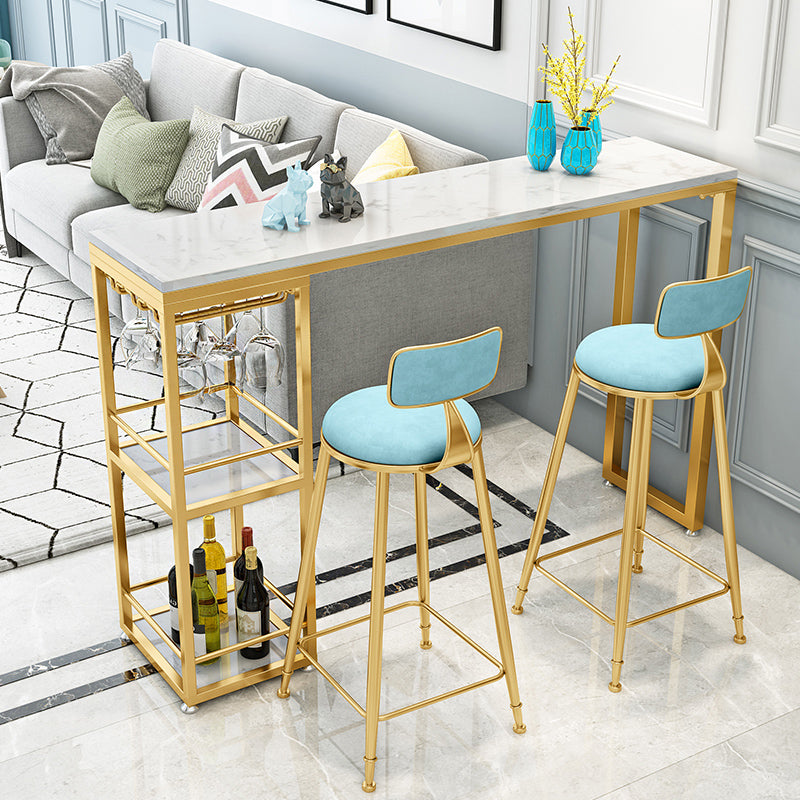 Marble Rectangle Modern Pub Bar Table Storage Double Pedestal Bar Height Table, Only Table