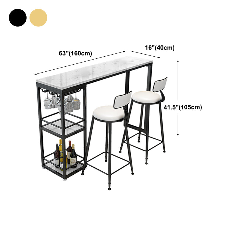 Marble Rectangle Modern Pub Bar Table Storage Double Pedestal Bar Height Table, Only Table