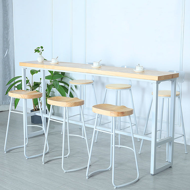 Modern Rectangle Bar Table Wood Bar Height Table with Iron Base in White, Only Table