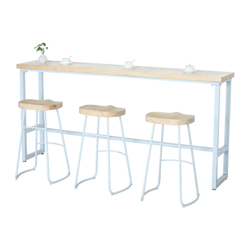 Modern Rectangle Bar Table Wood Bar Height Table with Iron Base in White, Only Table