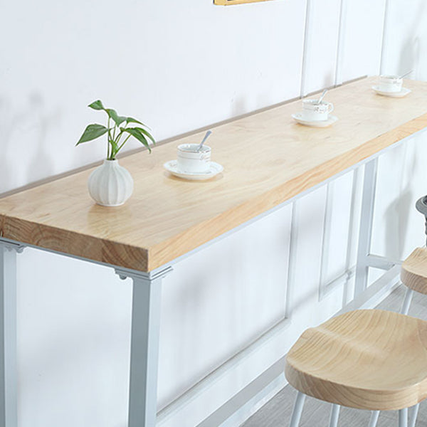 Modern Rectangle Bar Table Wood Bar Height Table with Iron Base in White, Only Table