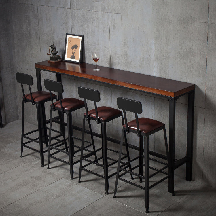 Contemporary Rectangle Bar Dining Table Wood Bar Height Table with Iron Base in Black