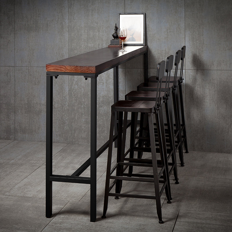 Contemporary Rectangle Bar Dining Table Wood Bar Height Table with Iron Base in Black