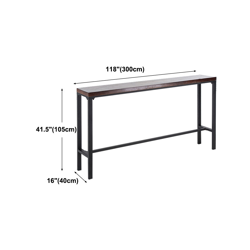 Contemporary Rectangle Bar Dining Table Wood Bar Height Table with Iron Base in Black