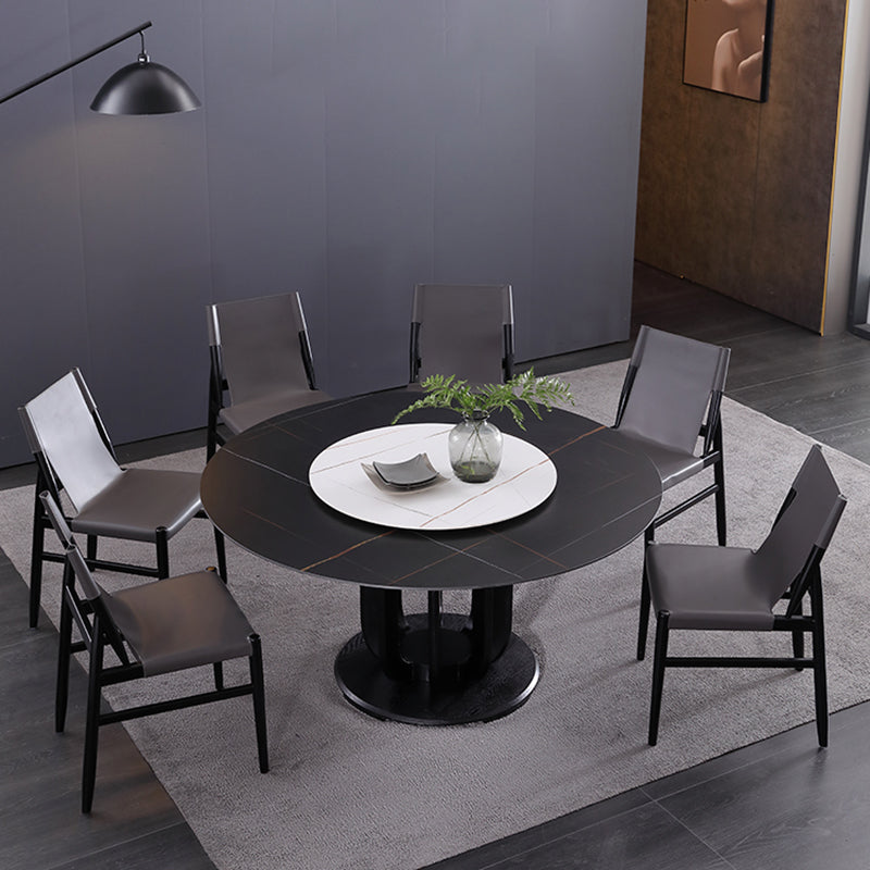 Silla de comedor marrón de cuero de silla lateral con respaldo sólido de restaurante de estilo diseñador
