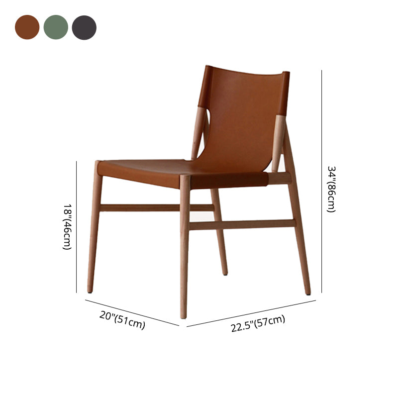 Silla de comedor marrón de cuero de silla lateral con respaldo sólido de restaurante de estilo diseñador