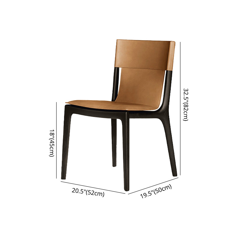 Silla de comedor marrón de cuero de silla lateral con respaldo sólido de restaurante de estilo diseñador