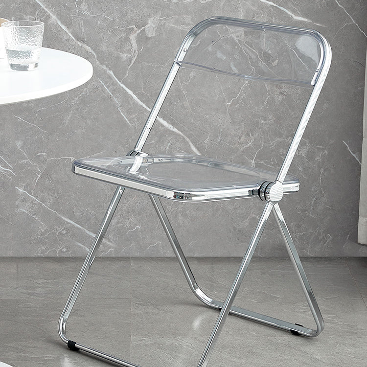 Silla de comedor moderna de metal, silla lateral plegable interior con respaldo abierto