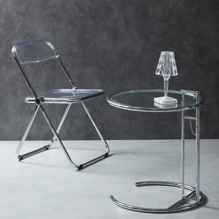 Silla de comedor moderna de metal, silla lateral plegable interior con respaldo abierto