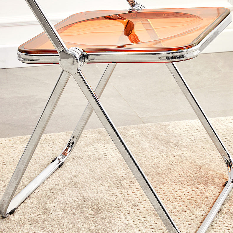 Silla de comedor moderna de metal, silla lateral plegable interior con respaldo abierto