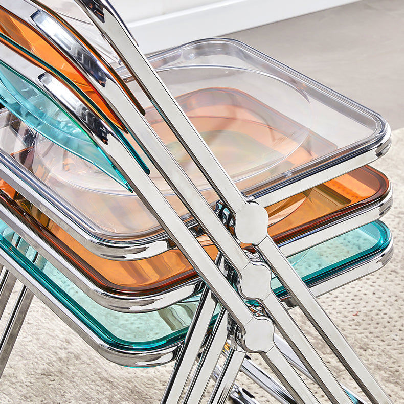 Silla de comedor moderna de metal, silla lateral plegable interior con respaldo abierto