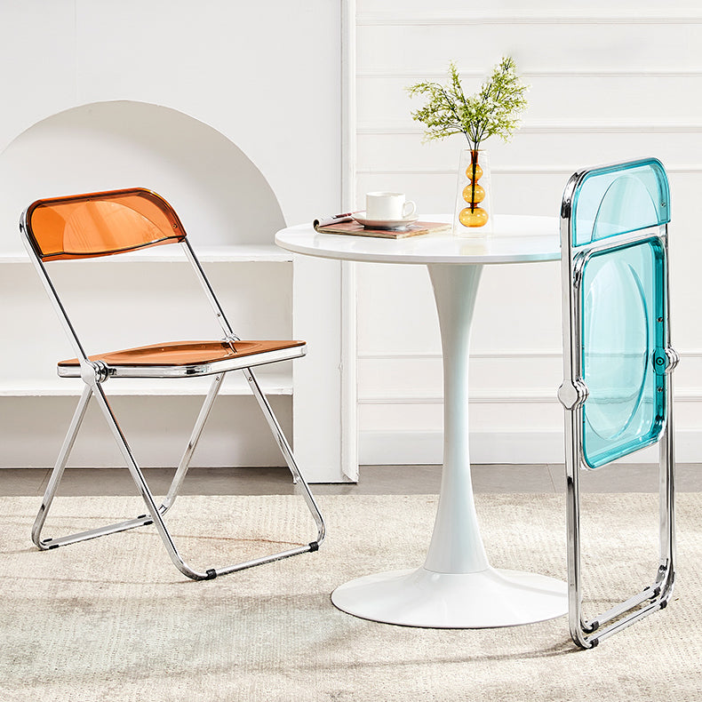 Silla de comedor moderna de metal, silla lateral plegable interior con respaldo abierto