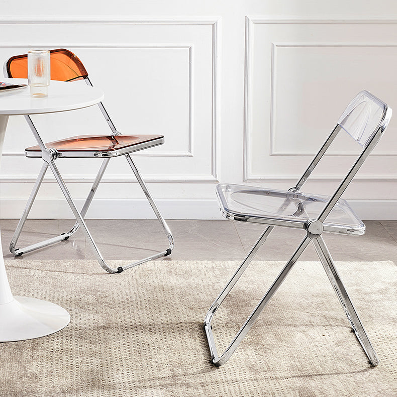 Silla de comedor moderna de metal, silla lateral plegable interior con respaldo abierto