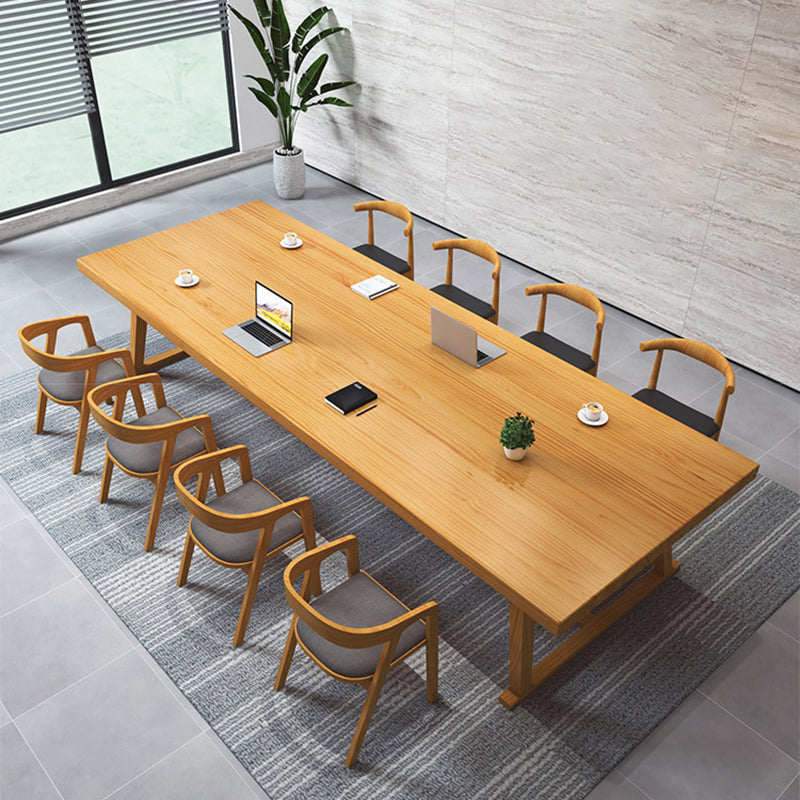 Modern Rectangle Furniture Pine Solid Wood Dining Site Table with Trestle Base