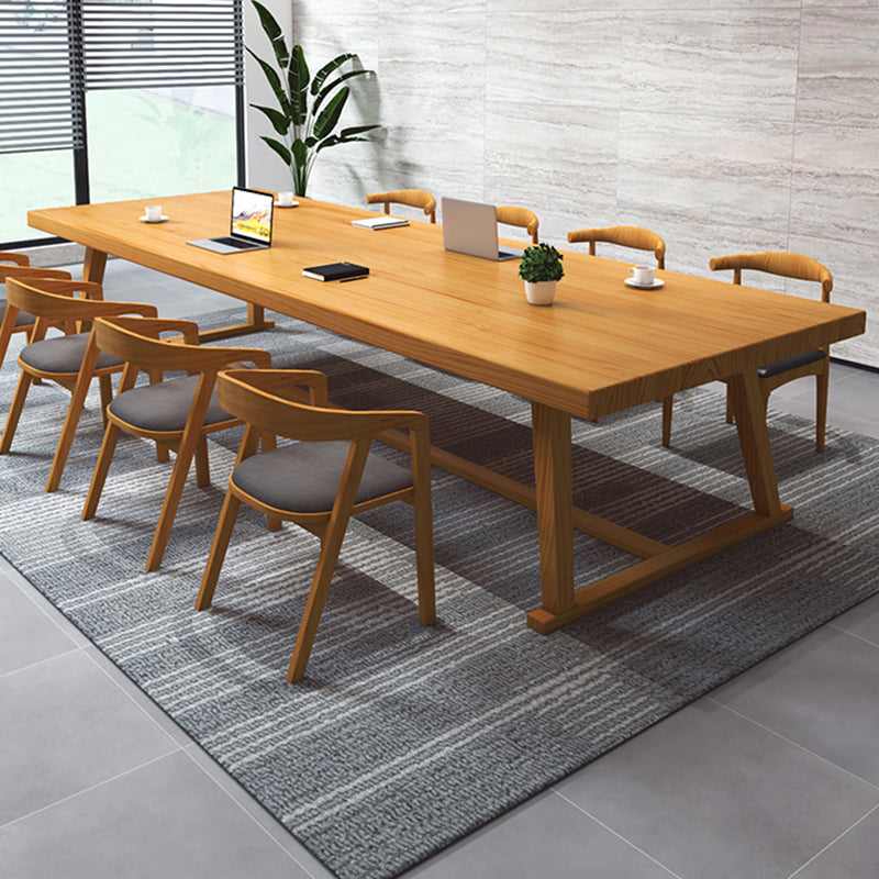Modern Rectangle Furniture Pine Solid Wood Dining Site Table with Trestle Base