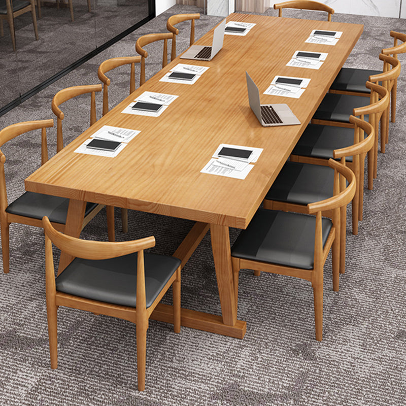 Modern Rectangle Furniture Pine Solid Wood Dining Site Table with Trestle Base