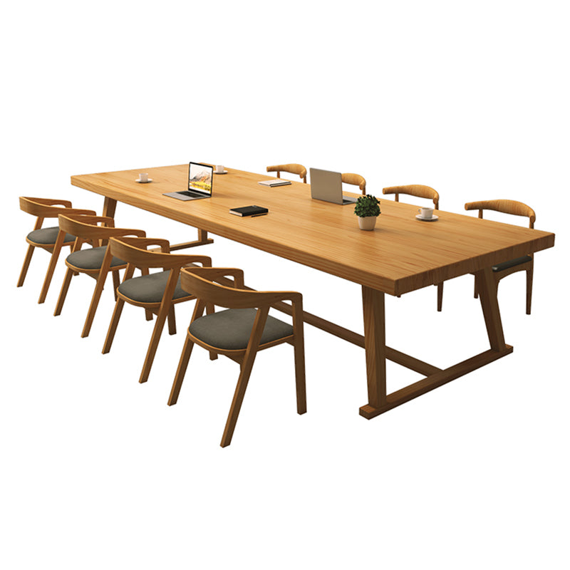 Modern Rectangle Furniture Pine Solid Wood Dining Site Table with Trestle Base