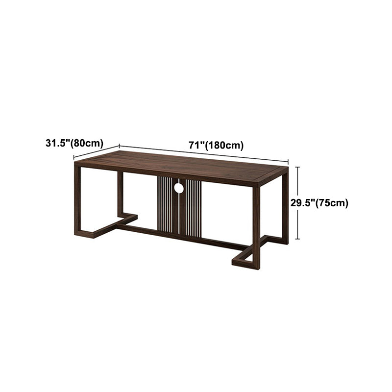 Mesa de comedor de madera de elm industrial mesa rectángulo en marrón con base de caballete