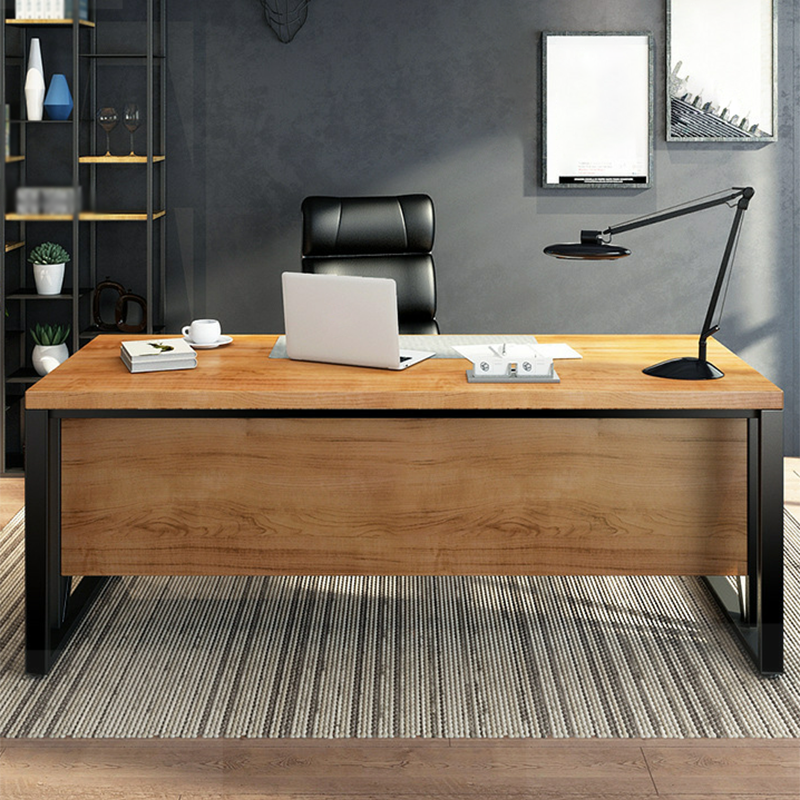Industrial Pine Wood Dining Table Rectangle Table with Metal Trestle Base