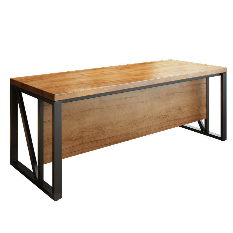 Industrial Pine Wood Dining Table Rectangle Table with Metal Trestle Base