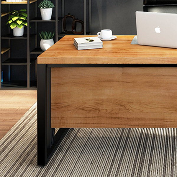 Industrial Pine Wood Dining Table Rectangle Table with Metal Trestle Base