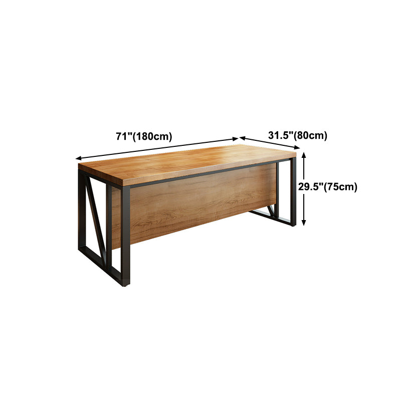 Industrial Pine Wood Dining Table Rectangle Table with Metal Trestle Base
