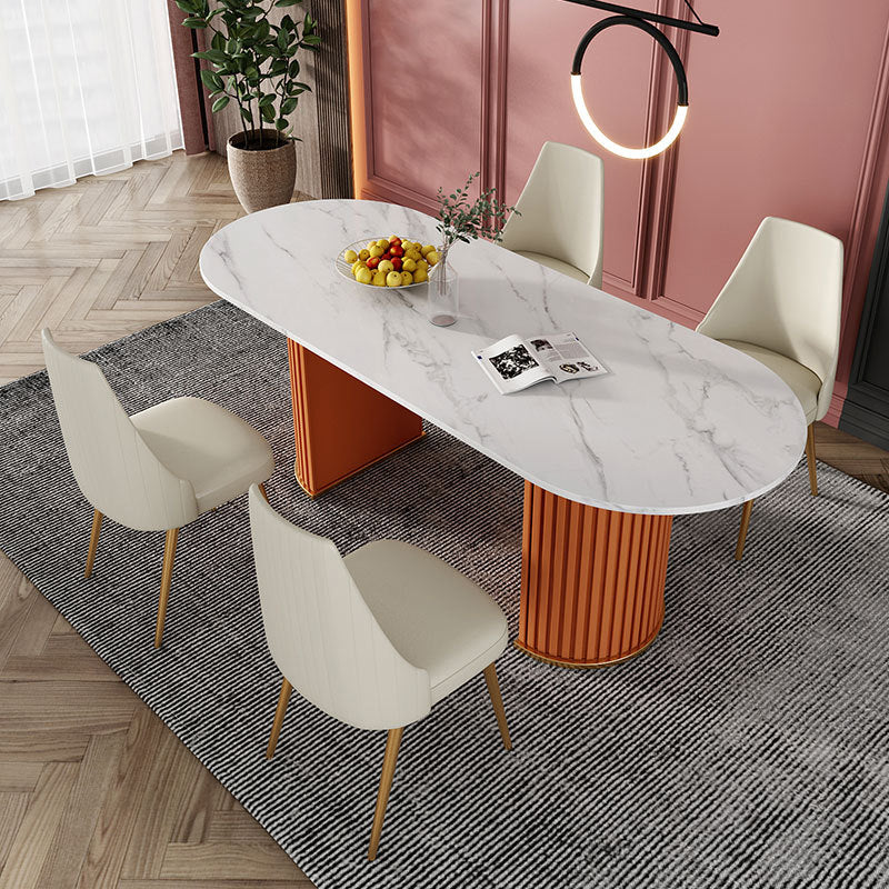 Sintered Stone Luxury Dining Table Traditional Oval Dining Table with Double Pedestal Base