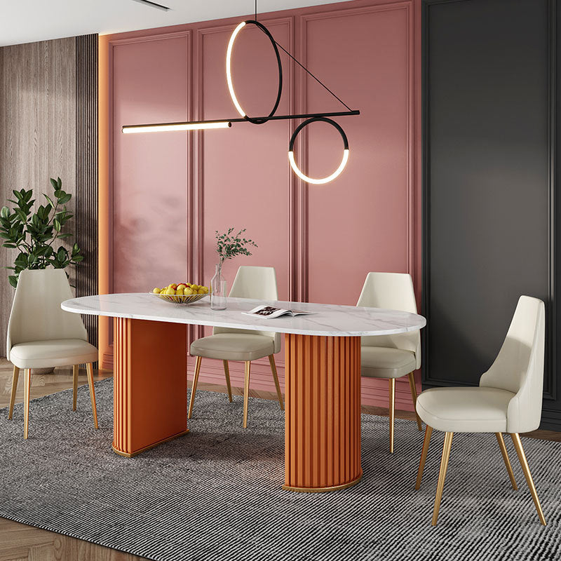 Sintered Stone Luxury Dining Table Traditional Oval Dining Table with Double Pedestal Base