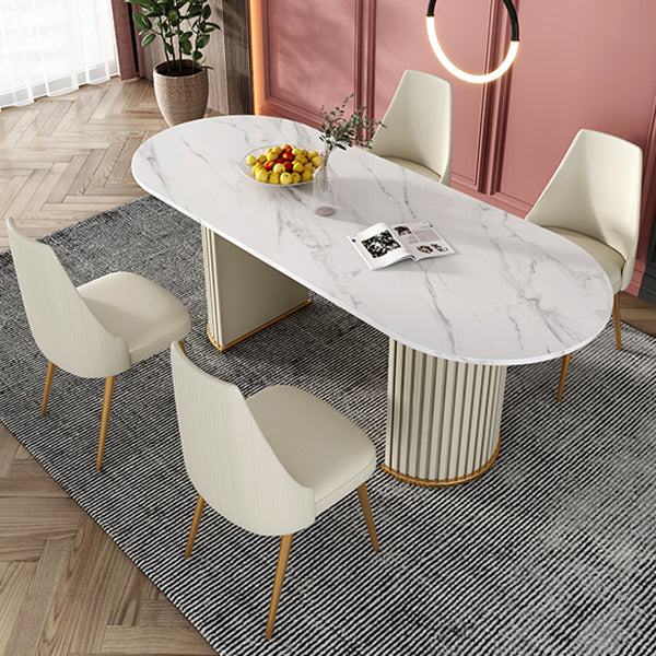 Sintered Stone Luxury Dining Table Traditional Oval Dining Table with Double Pedestal Base