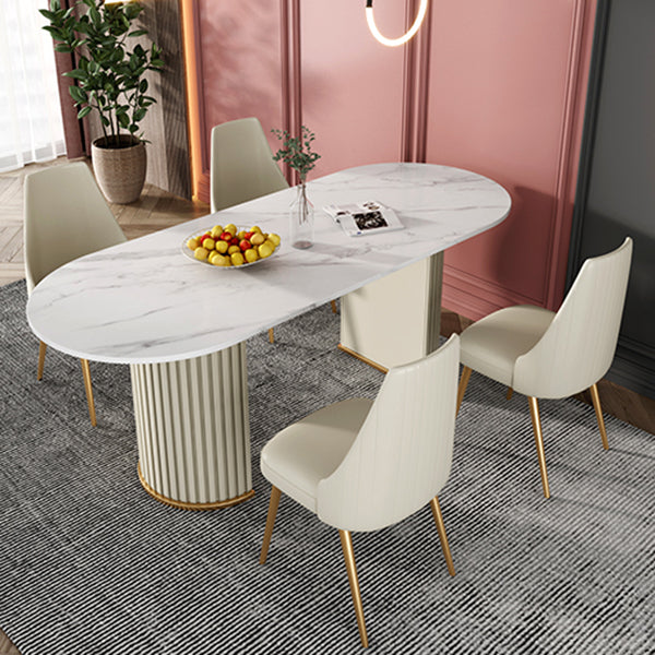 Sintered Stone Luxury Dining Table Traditional Oval Dining Table with Double Pedestal Base