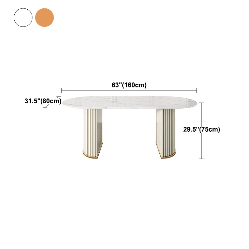 Sintered Stone Luxury Dining Table Traditional Oval Dining Table with Double Pedestal Base