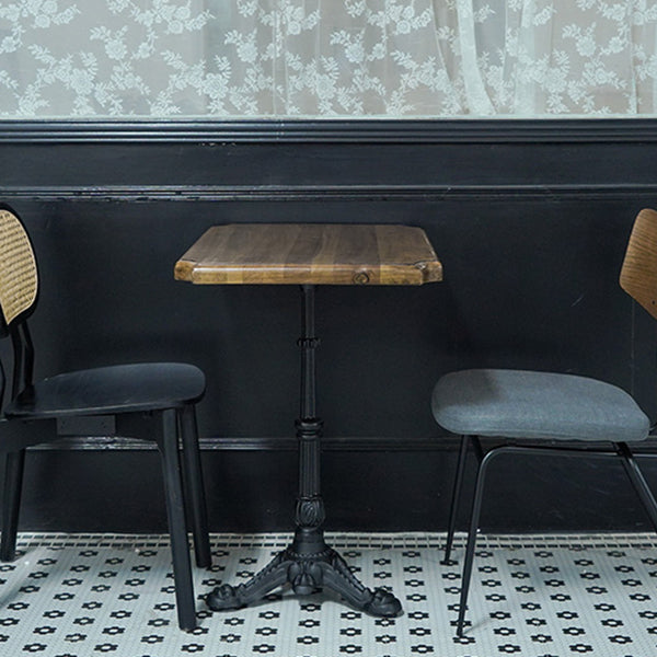 Industrial Kitchen Dining Table Solid Wood Table with Black Metal Pedestal Base