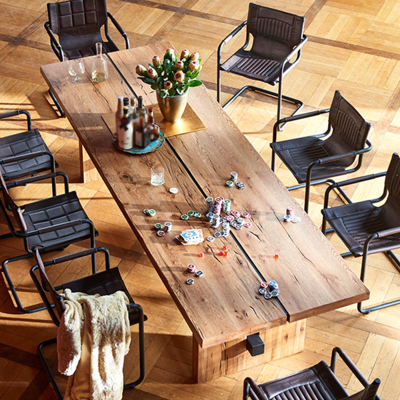 Mesa de comedor de madera de pino industrial Mesa de madera rectangular con base de caballete