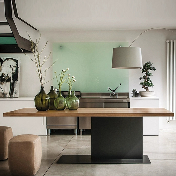Industrial Pine Wood Dining Table Rectangle Kitchen Table with Metal Pedestal Base