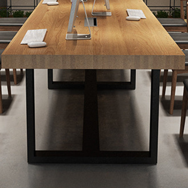 Rectangle Industrial Dining Table Solid Wood Top Dining Table with Metal Base