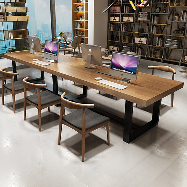 Rectangle Industrial Dining Table Solid Wood Top Dining Table with Metal Base