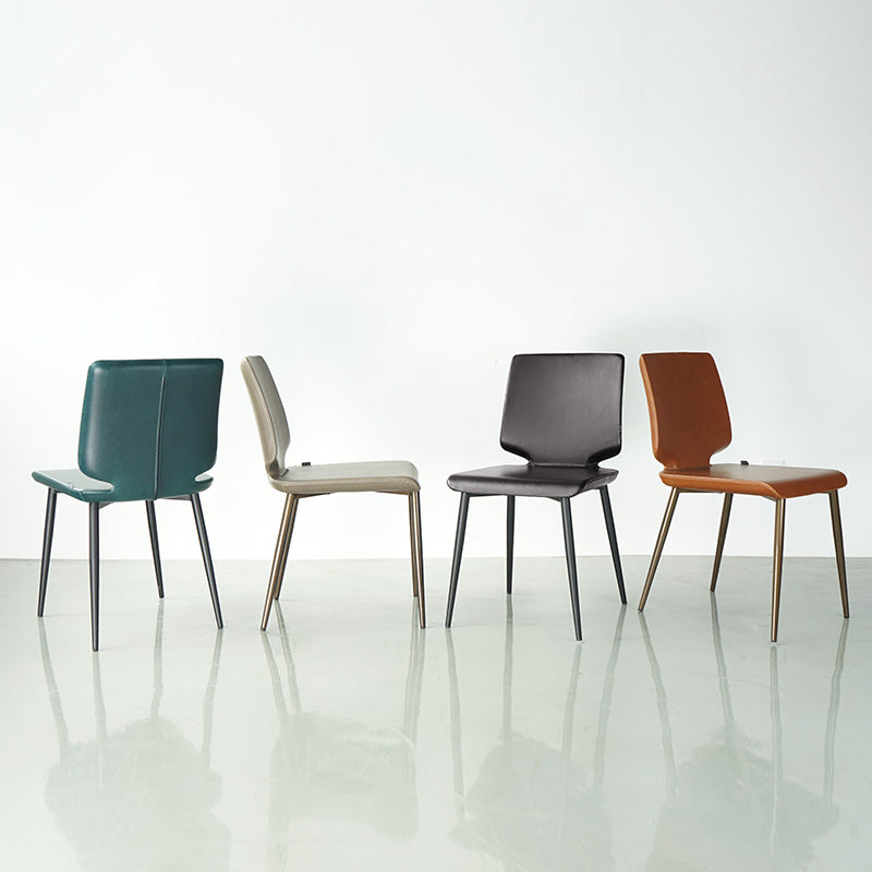 Sillas de comedor de cuero de estilo contemporáneo, silla con respaldo sólido sin brazos para cocina