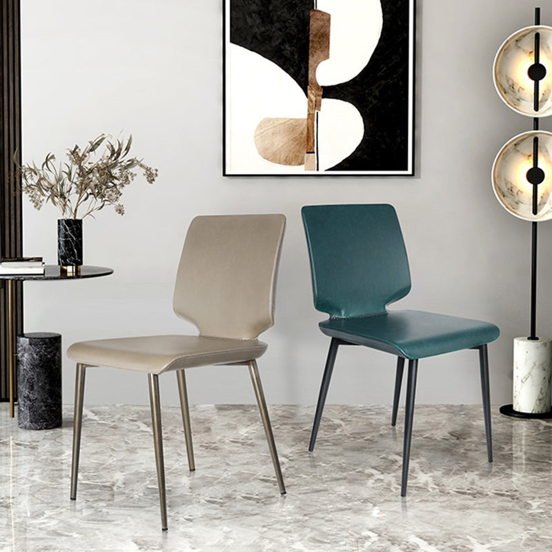 Sillas de comedor de cuero de estilo contemporáneo, silla con respaldo sólido sin brazos para cocina