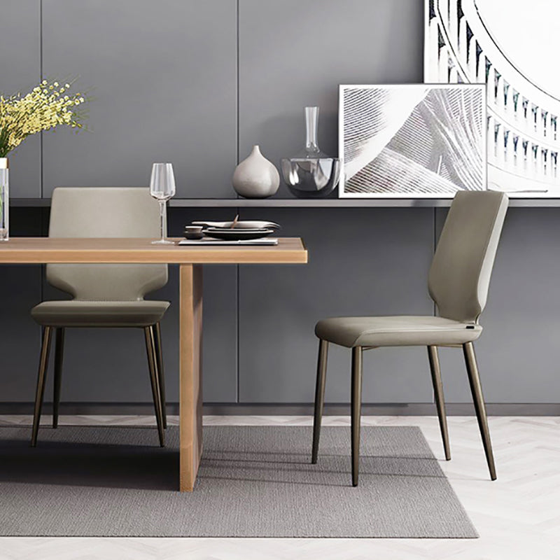 Sillas de comedor de cuero de estilo contemporáneo, silla con respaldo sólido sin brazos para cocina