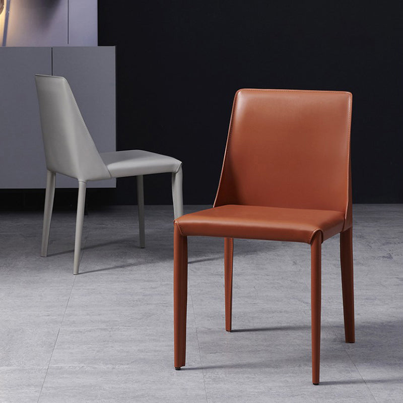 Minimalist Style Armless Solid Back Dining Side Chairs Leather Dining Chairs