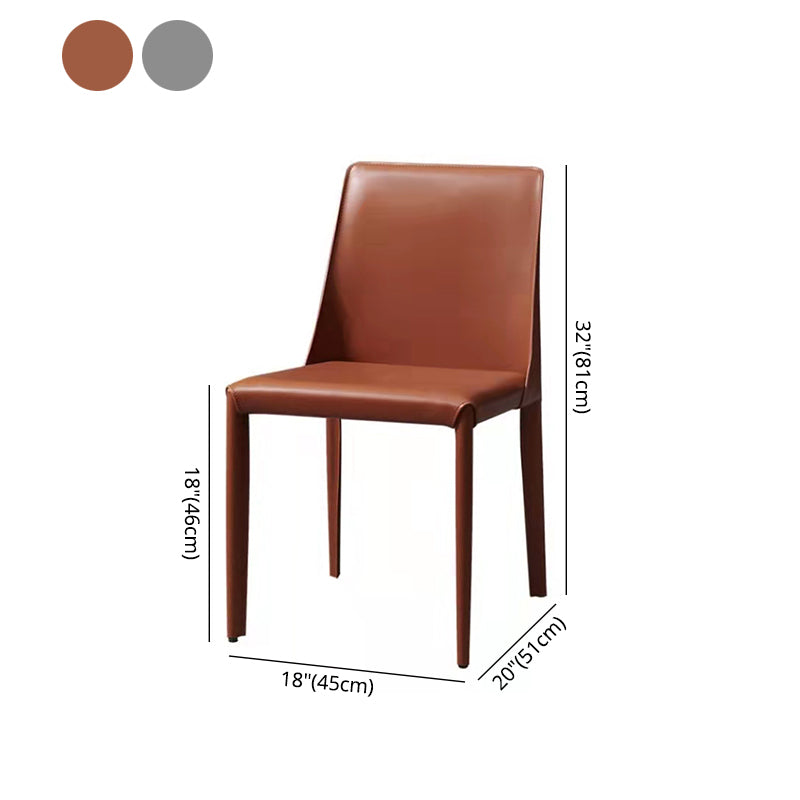 Minimalist Style Armless Solid Back Dining Side Chairs Leather Dining Chairs