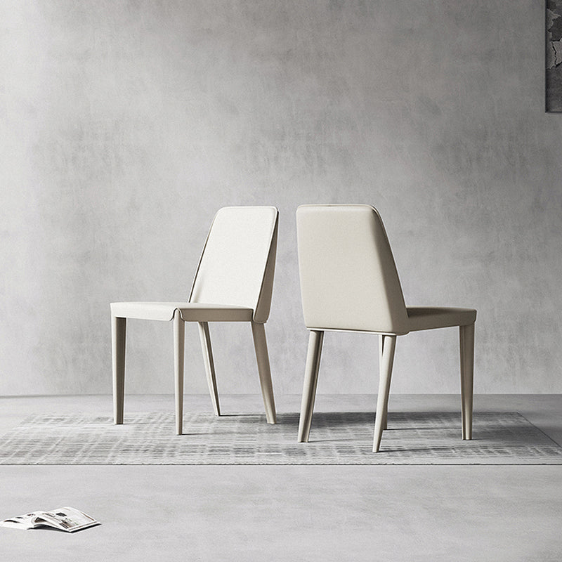 Sillas de comedor de cuero contemporáneas, silla con respaldo sólido sin brazos para cocina